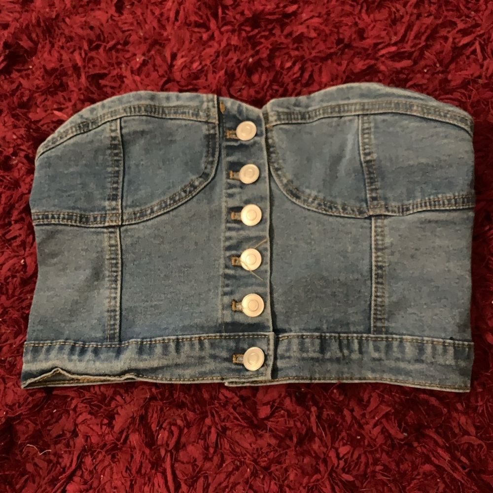 Refuge Denim Blue Strapless Crop Top